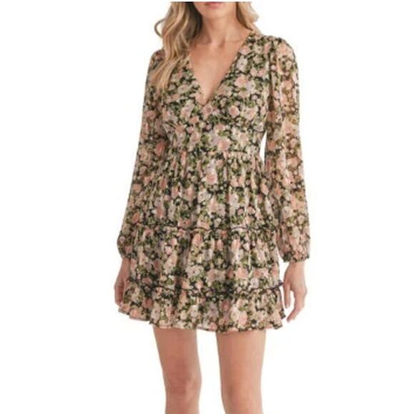NEW ALL IN FAVOR NORDSTROM Multicolor Floral Long Sleeve Mini Dress Size M - Picture 1 of 6